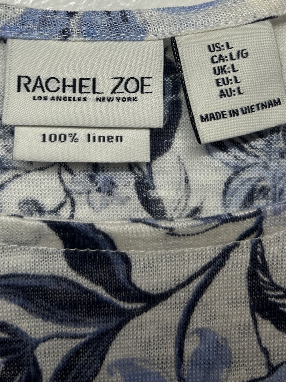 New Rachel Zoe Linen Top Blue Floral Print Cap Sleeve L - Picture 6 of 6